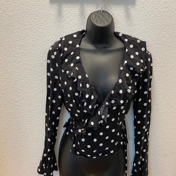 Lisa Says Gah polka dot wrap shirt SZ S - Picture 2 of 4